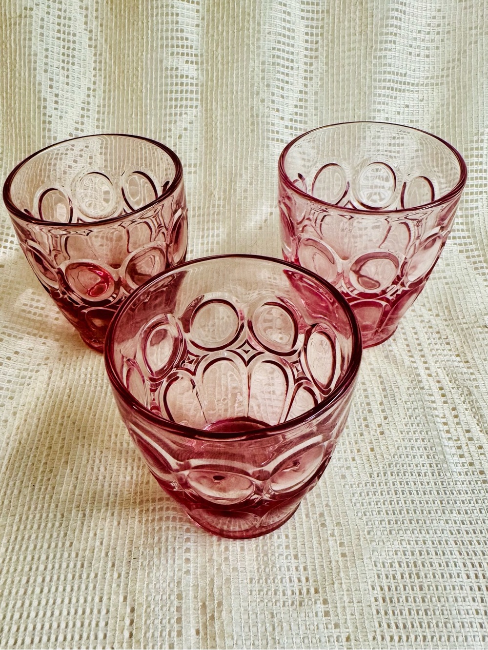 70s Moonstone Fostoria Pink Pressed Glass Tumbler - Set of 3 Vintage